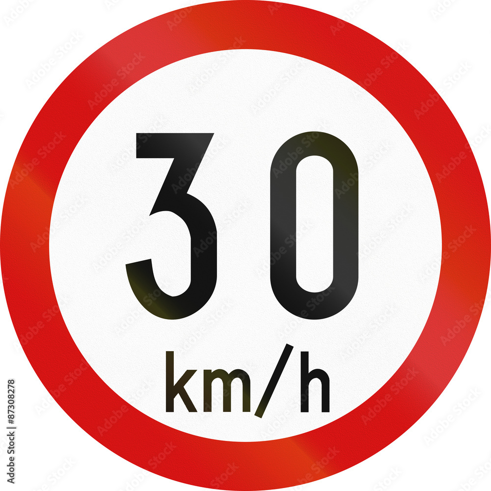 Irish traffic sign restricting speed to 30 kilometers per hour Irish traffic sign restricting speed to 30 kilometers per hour