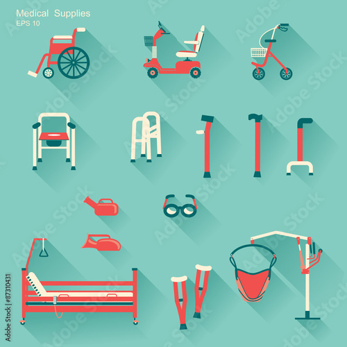  medical hospital equipment for disabled people.Vector illustrat
