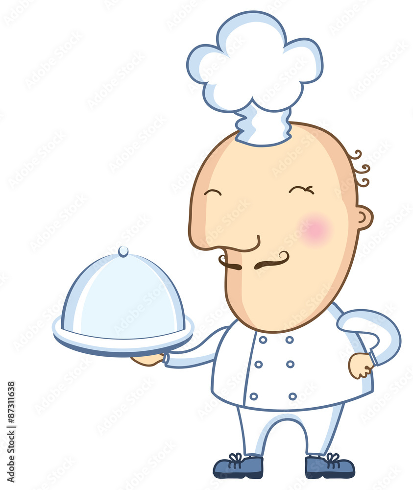 Сhef and dish.Vector cooker man isolated on white background Сhef and dish.Vector cooker man isolated on white background