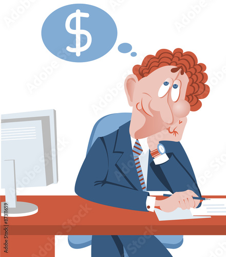 Businessman dreaming about more success money.Vector man in offi