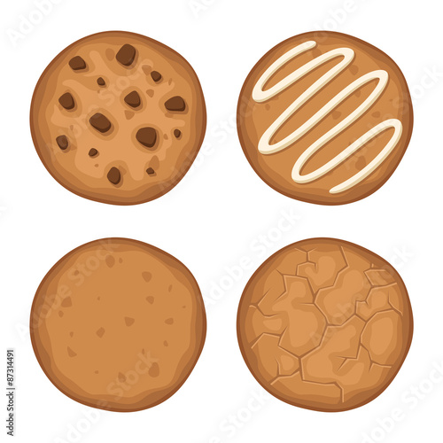Vector set of four round cookies isolated on a white background.