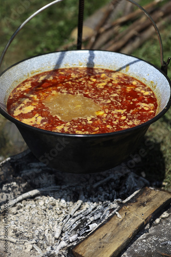 Ukrainian borsch in kettle