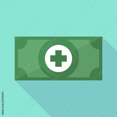 Long shadow banknote icon with a pharmacy sign