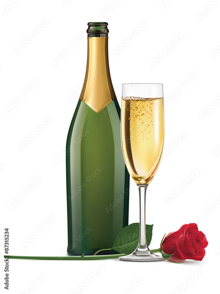 Champagne and rose isolated. Vector illustration Champagne and rose isolated. Vector illustration
