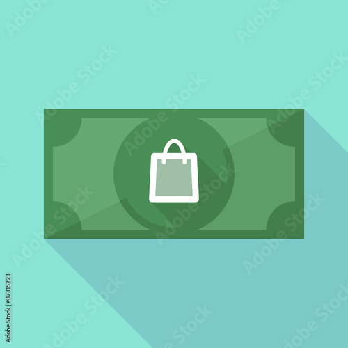 Long shadow banknote icon with a shopping bag