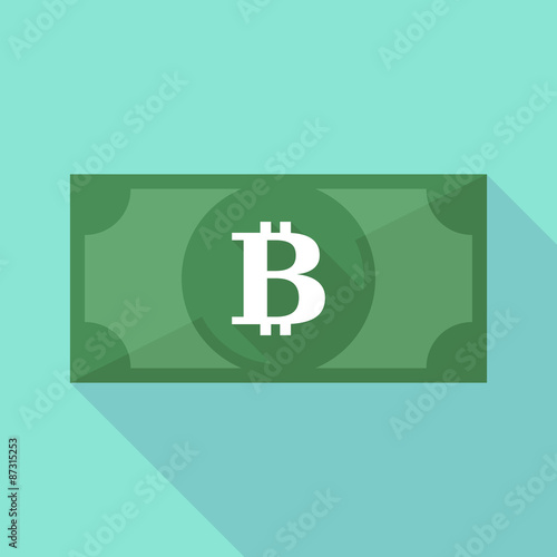 Long shadow banknote icon with a bit coin sign