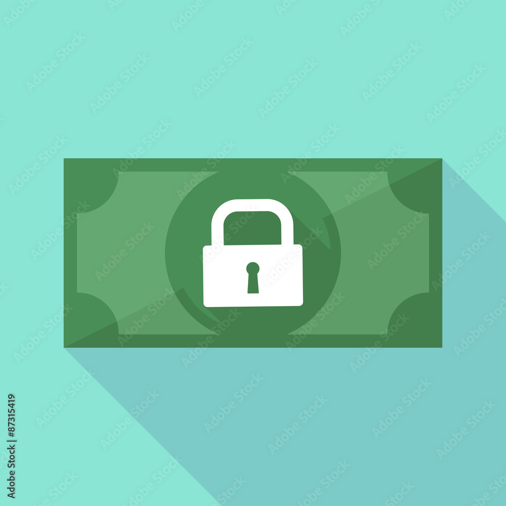 Long shadow banknote icon with a lock pad Long shadow banknote icon with a lock pad