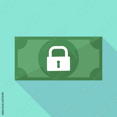 Long shadow banknote icon with a lock pad