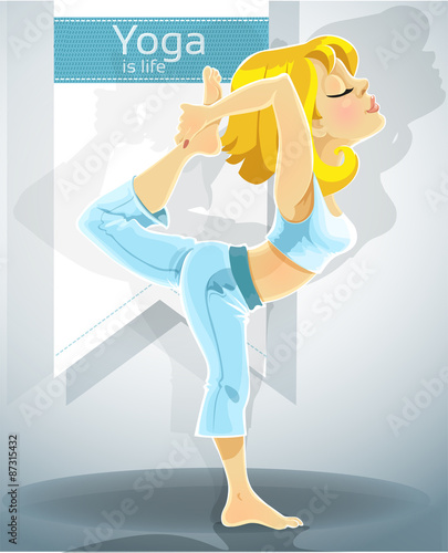 Blond girl in yoga pose Nataradzhasana