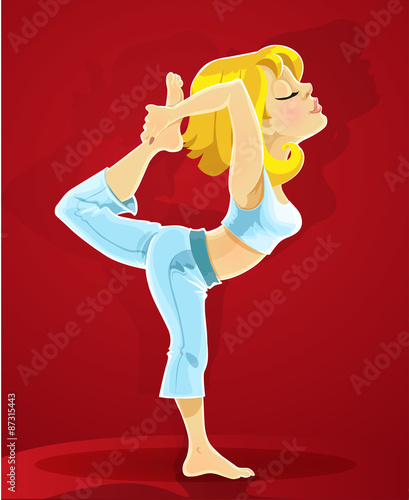 Blond girl in yoga pose Nataradzhasana. Bonus - poster for your