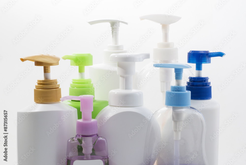 Close up Plastic bottle of skin care product on white background Close up Plastic bottle of skin care product on white background