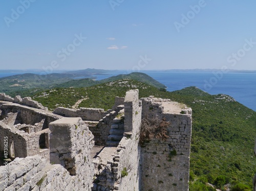 The Saint Michael fort on the top of the mountain above Preko on the island Ugljan in Croatia.