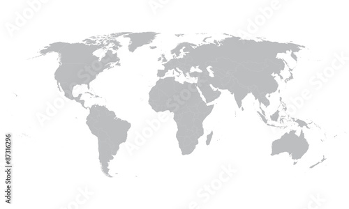 grey vector world map with borders of all countries