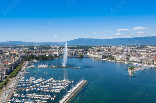 Aerial view of Leman lake - Geneva city in Switzerland