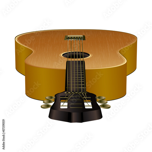 vector illustration acoustic guitar perspective stamped forward, foreground and background, isolated object