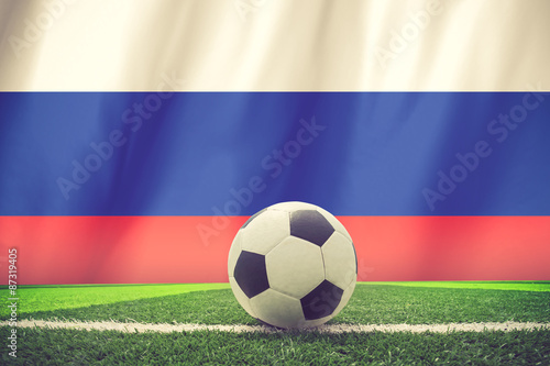 Russia flag with championship soccer ball vintage color