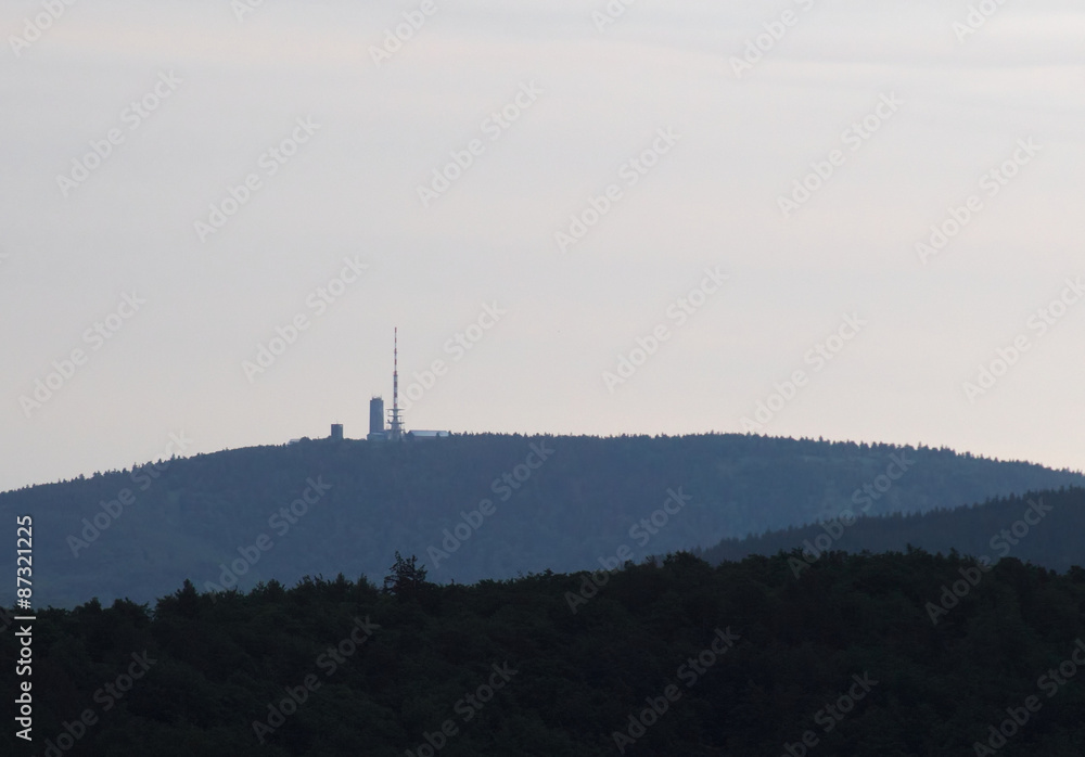 Far view on the Grosser Inselsberg in the Thuringian Forest in Germany