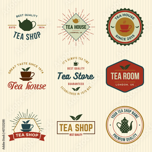 vector set of tea shop labels, badges and design elements