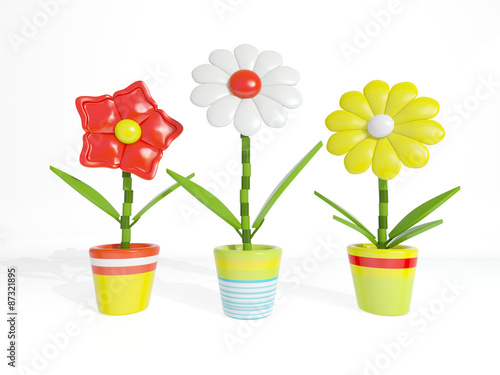 Decorative potted flowers on a white background