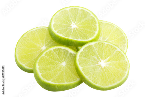 lime slice and lemon on white background