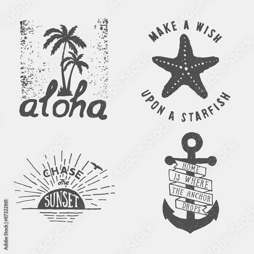 set of summer hand drawn typography posters, emblems and quotes.