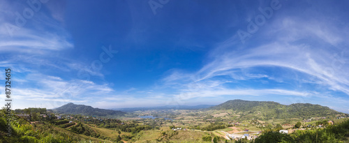 Landscape panorama of Mountains Park and blue sky