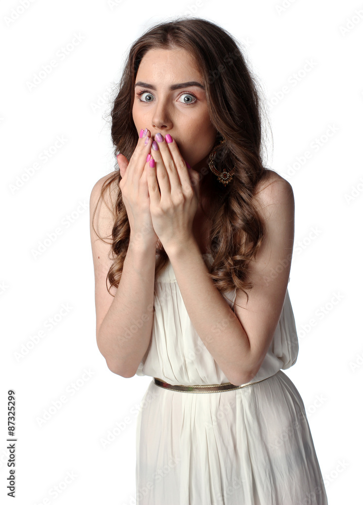 Shocked woman on white background Shocked woman on white background