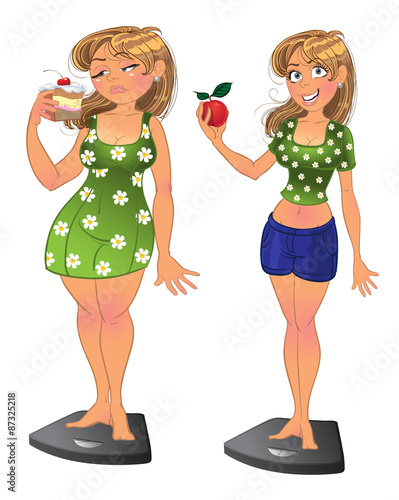 Fat girl and slim after sport and diet