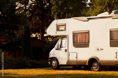 Caravan camper car on campsite