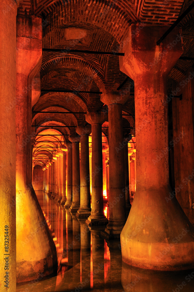 Inside of Basilica Cistern, Istanbul, Turkey