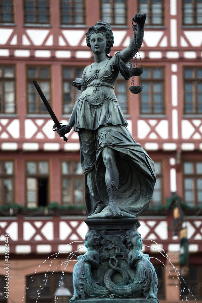 justizia statue at the roemer in frankfurt germany