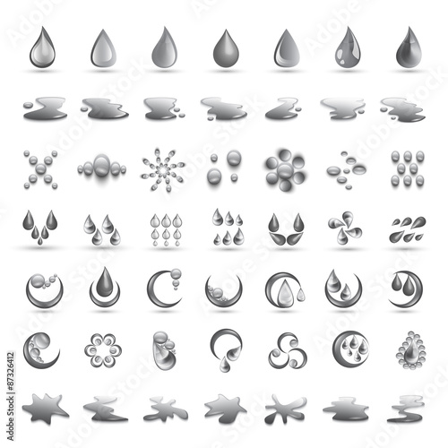 Water And Drops Icons Set - Isolated On White Background - Vector Illustration, Graphic Design Editable For Your Design