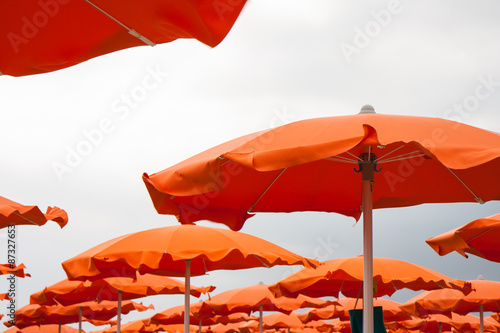 Umbrellas and sunbeds in Rimini and Riccione and Cattolica Beach