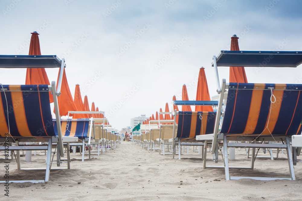 Umbrellas and sunbeds in Rimini and Riccione and Cattolica Beach Umbrellas and sunbeds in Rimini and Riccione and Cattolica Beach