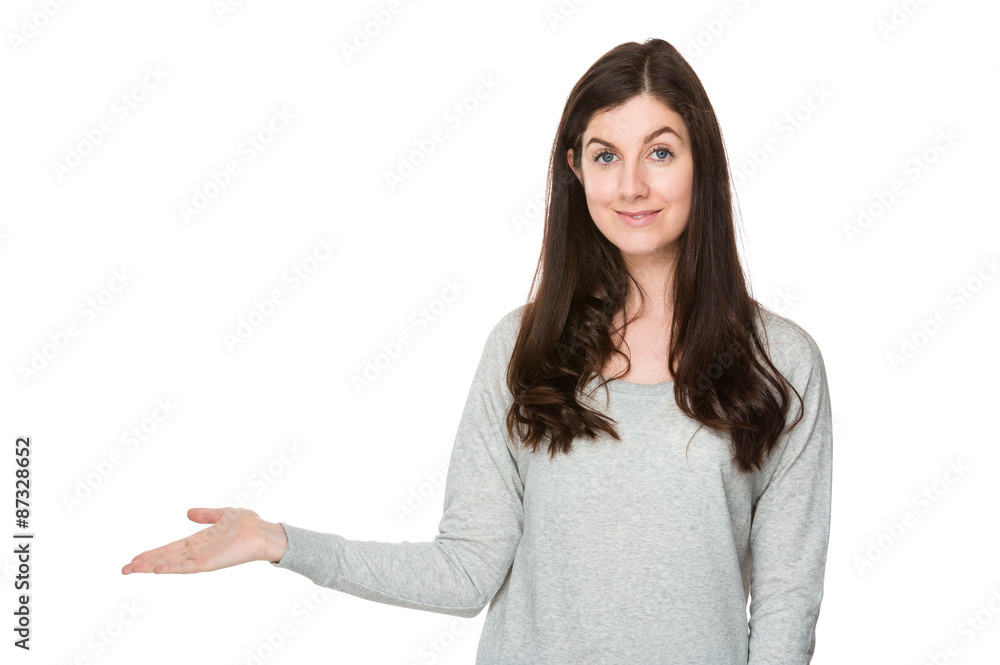 Woman with hand show with blank sign Woman with hand show with blank sign