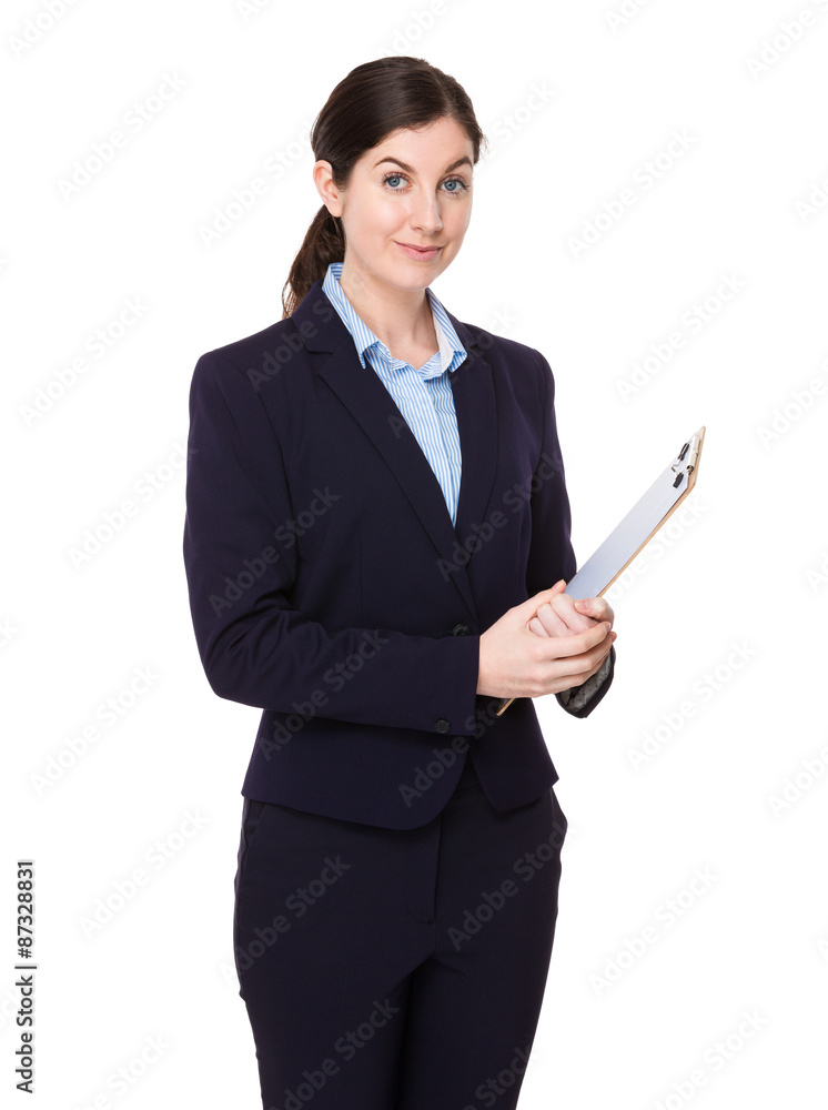 Confident Businesswoman hold with clipboard Confident Businesswoman hold with clipboard