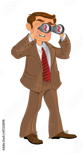 businessman with binoculars look on money