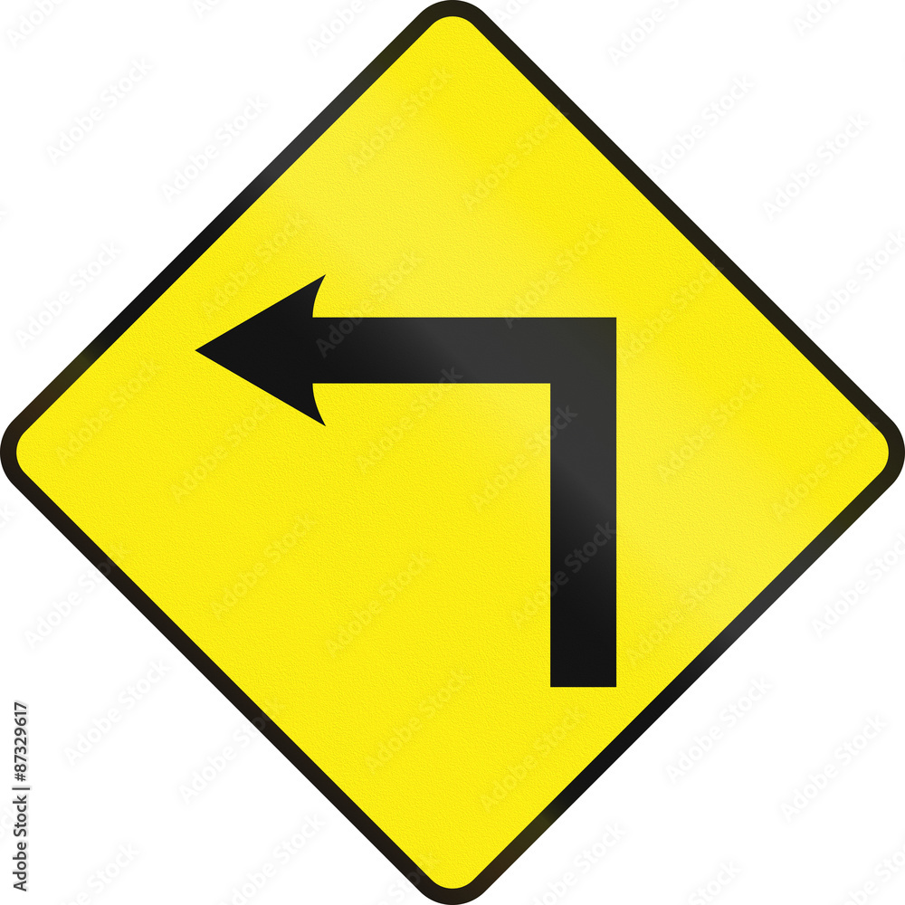 Irish road warning sign: Left curve ahead Irish road warning sign: Left curve ahead