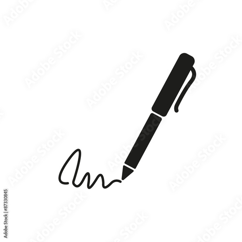 The signature icon. Pen and undersign, underwrite, ratify symbol. Flat