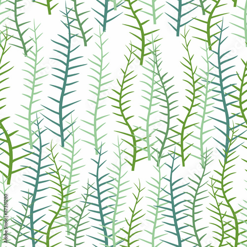 Fototapeta Naklejka Na Ścianę i Meble -  Seaweed on a white background. Seamless pattern of marine plants
