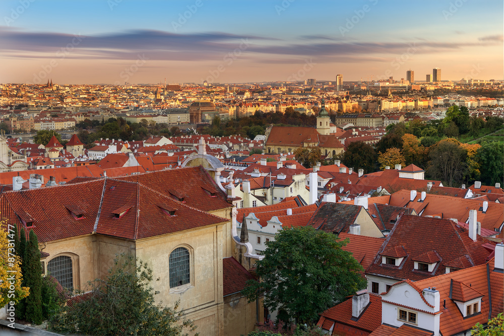 Panoramic view on Prague from the Prague Castle, Czech Republic