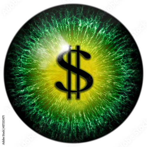Green abstract mad business man eye with dollar pupil