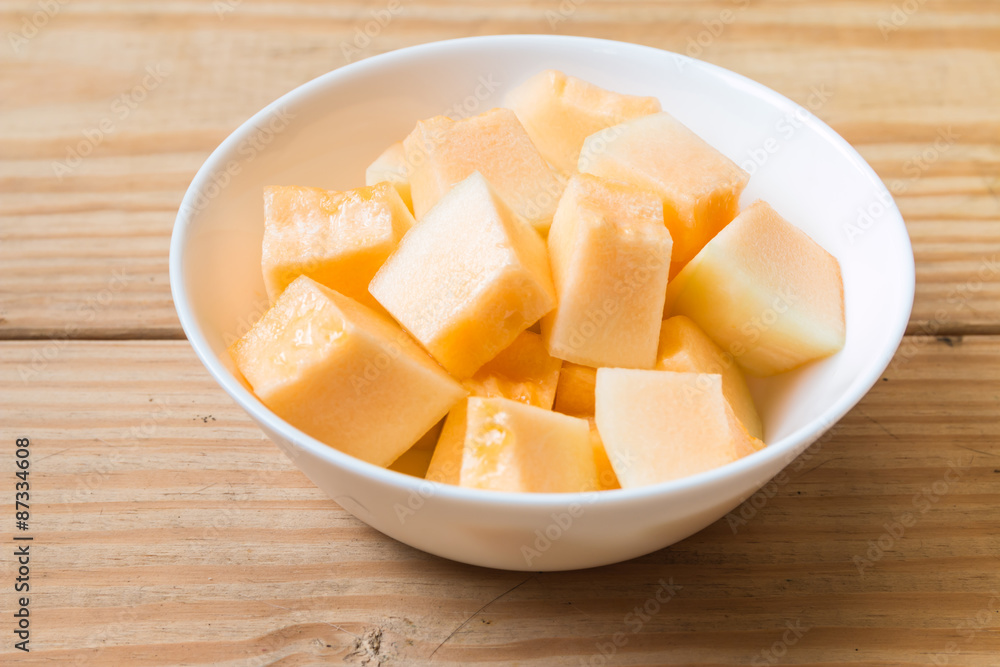 Cantaloupe in white dish 5 Cantaloupe in white dish 5