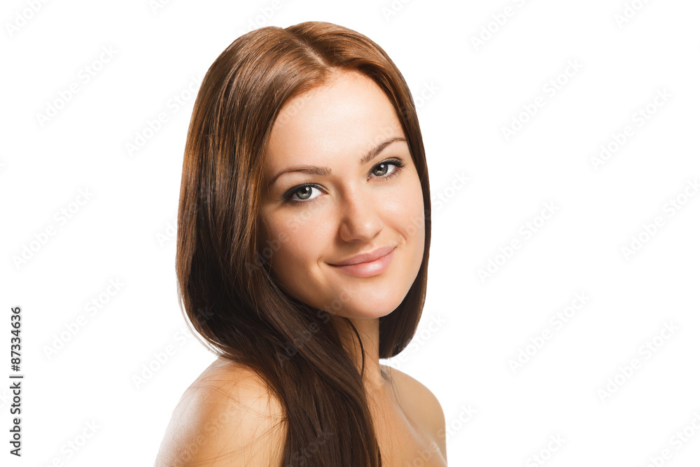 Beauty portrait of young woman with natural makeup isolated in w Beauty portrait of young woman with natural makeup isolated in w