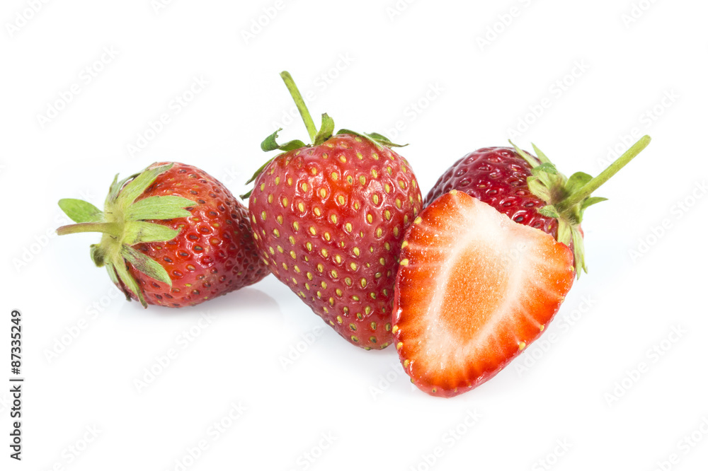 Stawberries and cutted isolated on white background Stawberries and cutted isolated on white background