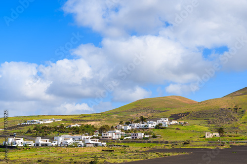 White houses of Uga village in countryside landscape of Lanzarote, Canary Islands, Spain