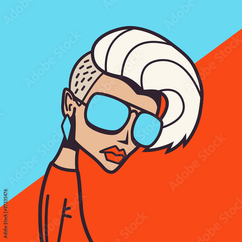 Glamorous Blonde disco punk fashion style. Provocation red