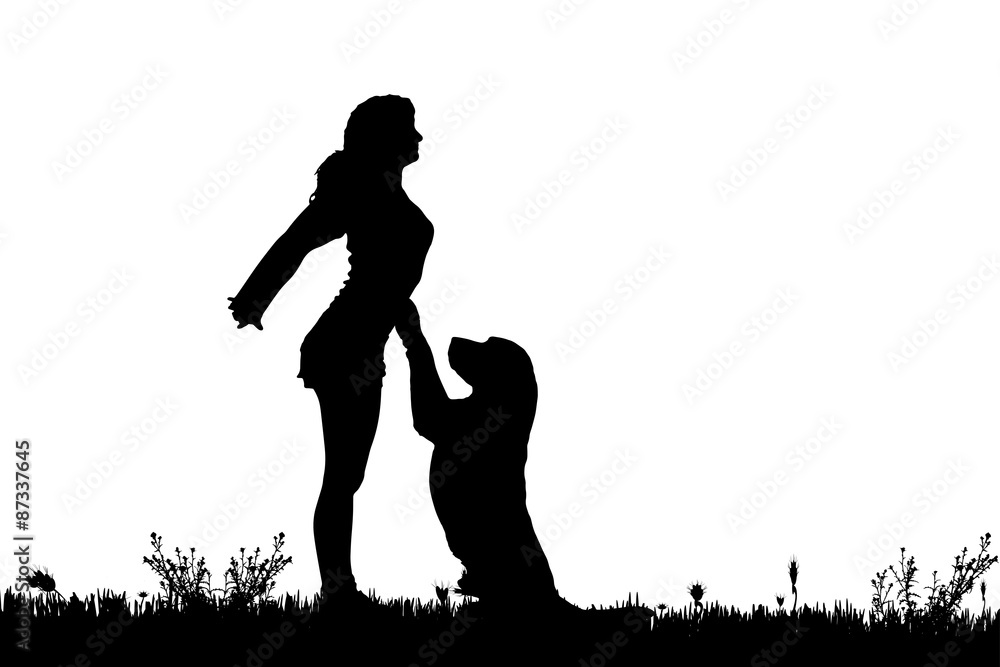 Vector silhouette of a woman with a dog. Vector silhouette of a woman with a dog.