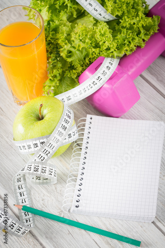Workout and fitness dieting copy space diary.