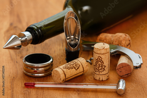 Different wine tools and corks